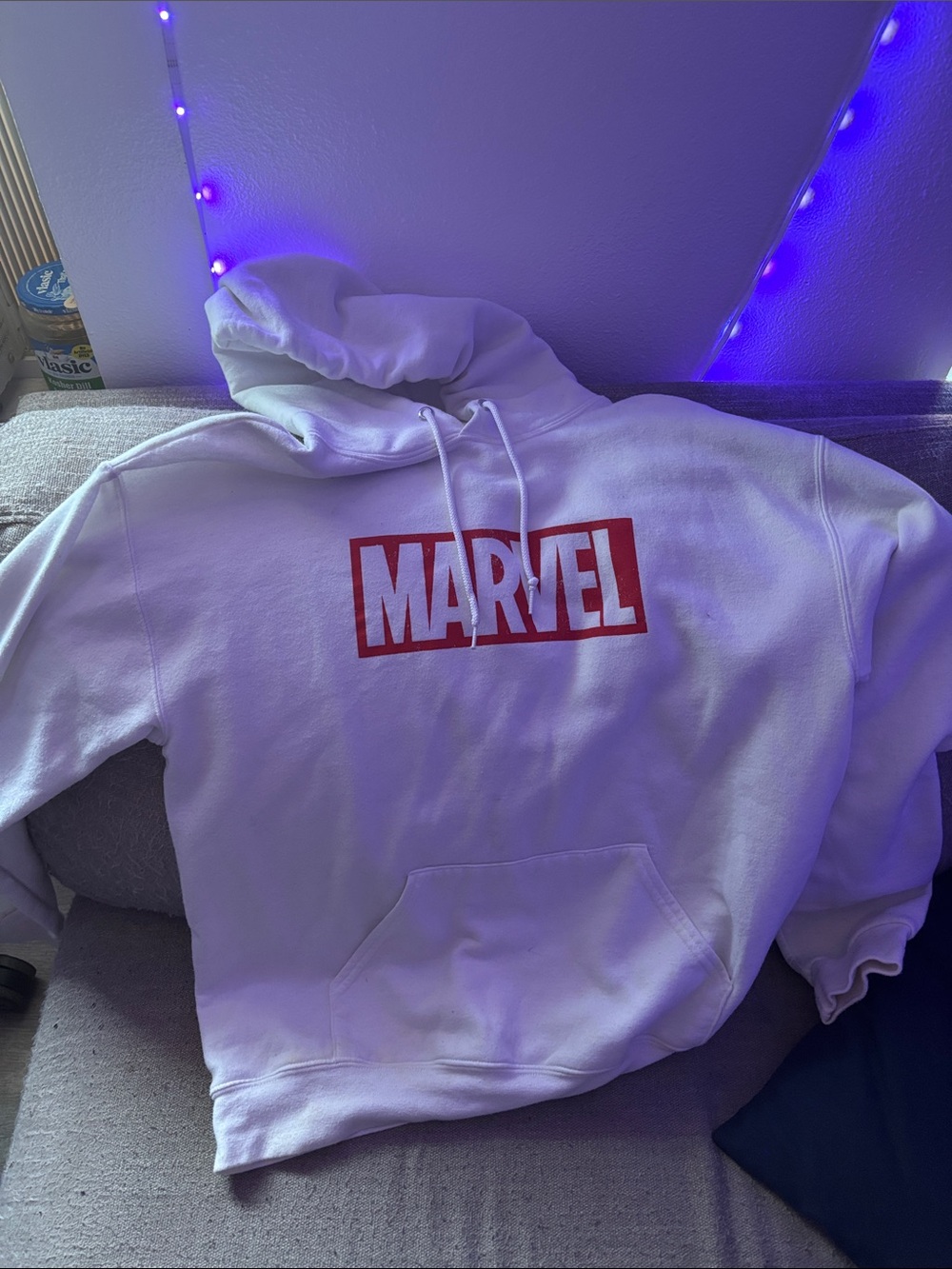 Marvel White Hoodie with Red Logo Crewneck
